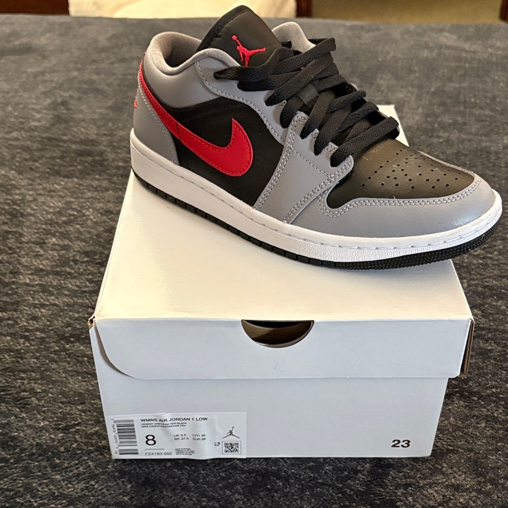 Jordan 1 Low - Cement Gray, Fire Red, Black